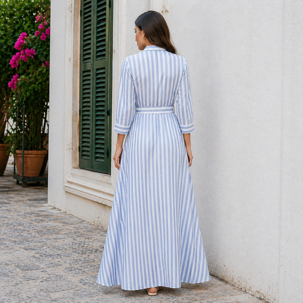 Women’s Striped Midi Dress – Bohemian Elegance