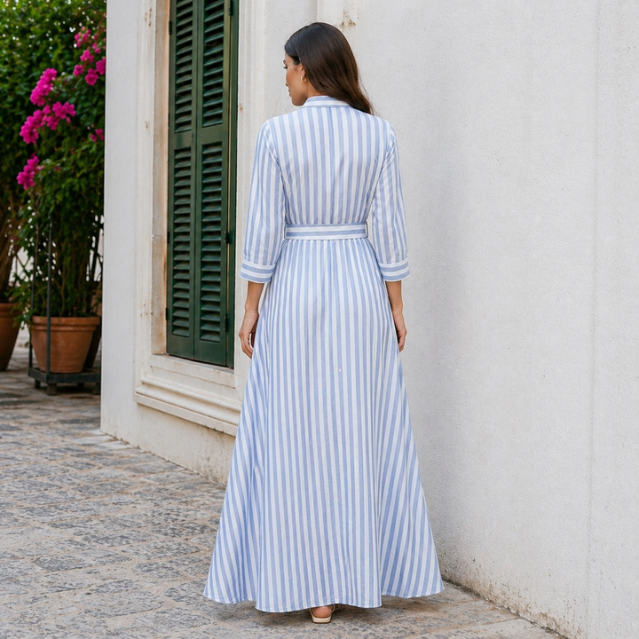 Women’s Striped Midi Dress – Bohemian Elegance