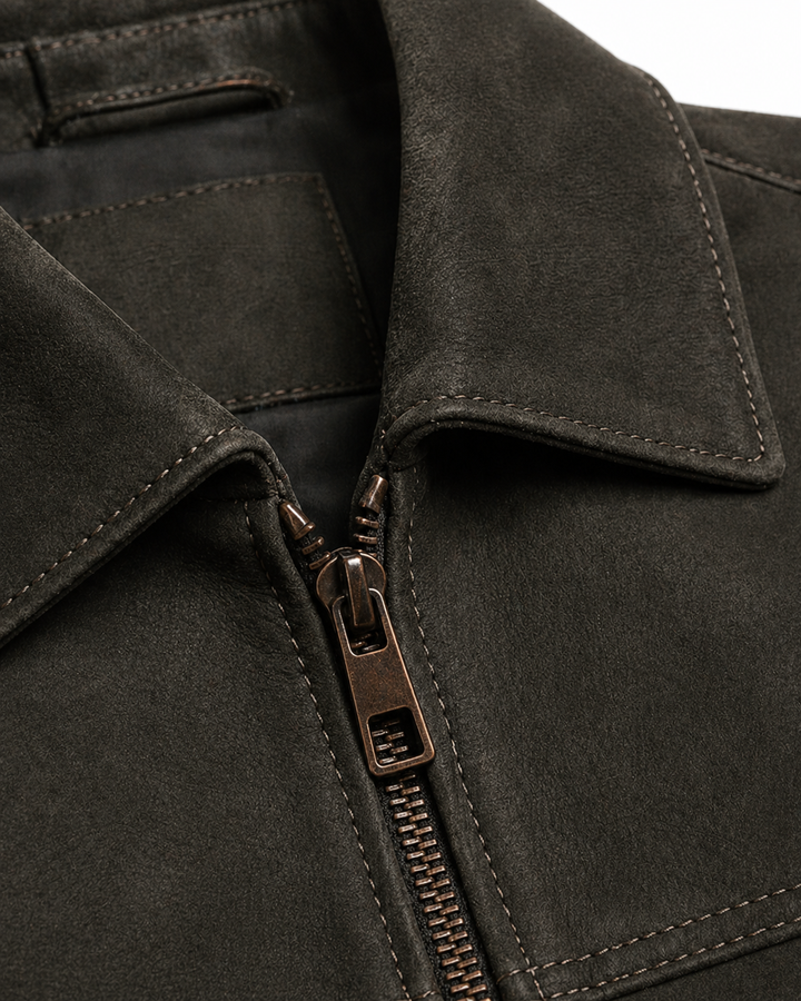 Men’s Premium Leather Jacket Zip Front Classic Casual Wear
