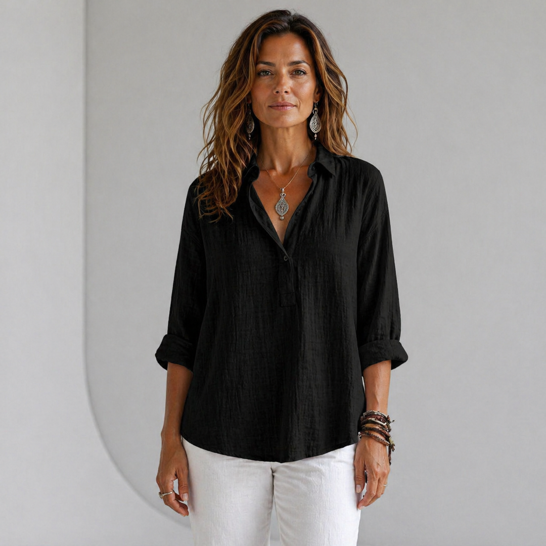 Women’s Relaxed Linen-Feel Shirt with Half Placket