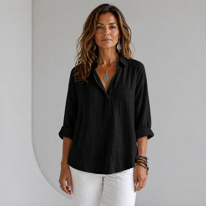 Women’s Relaxed Linen-Feel Shirt with Half Placket