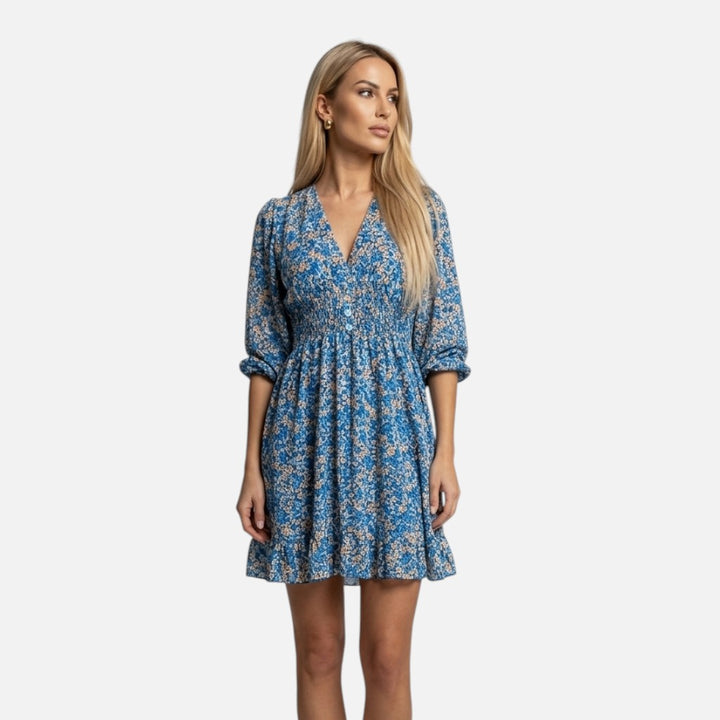 Women’s Floral Puff Sleeve Dress – Vacation Elegance