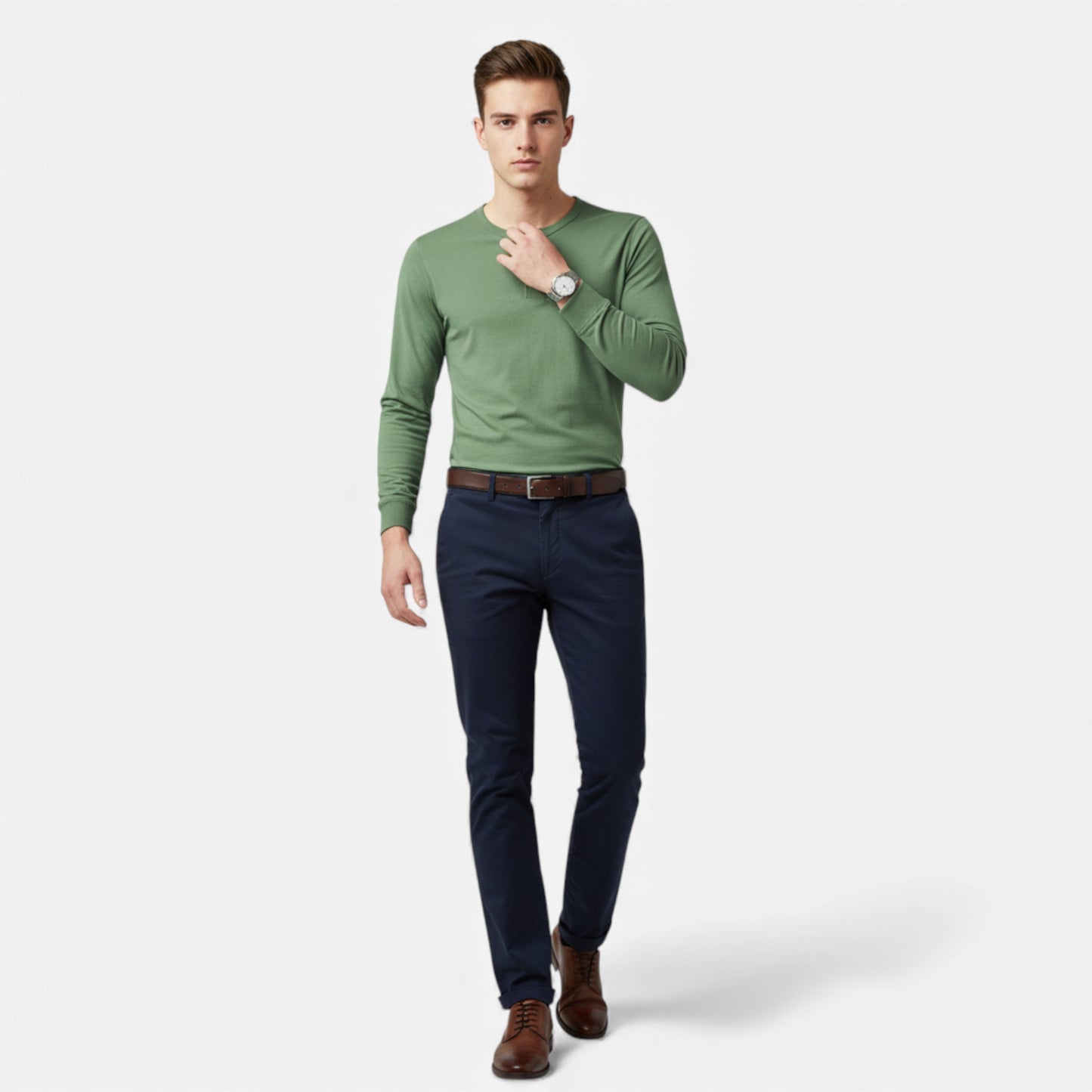 Elorainemode | Men’s Long-Sleeve Knit Tee – Ivy League Simplicity