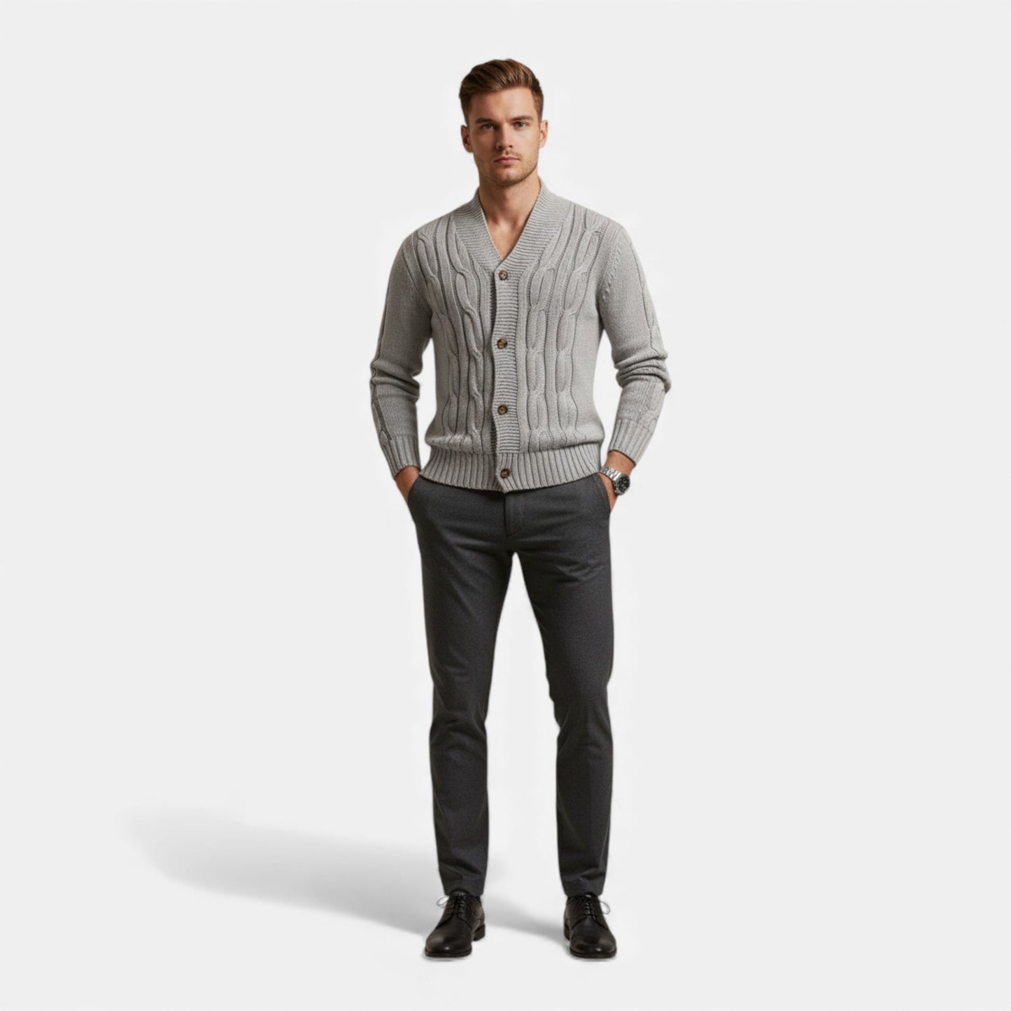 Elorainemode | Men’s Cardigan – Classic Elegance with a Notched Collar