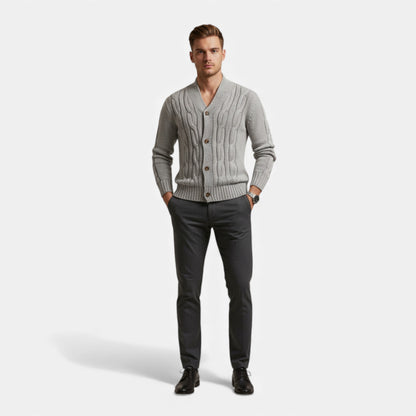 Elorainemode | Men’s Cardigan – Classic Elegance with a Notched Collar