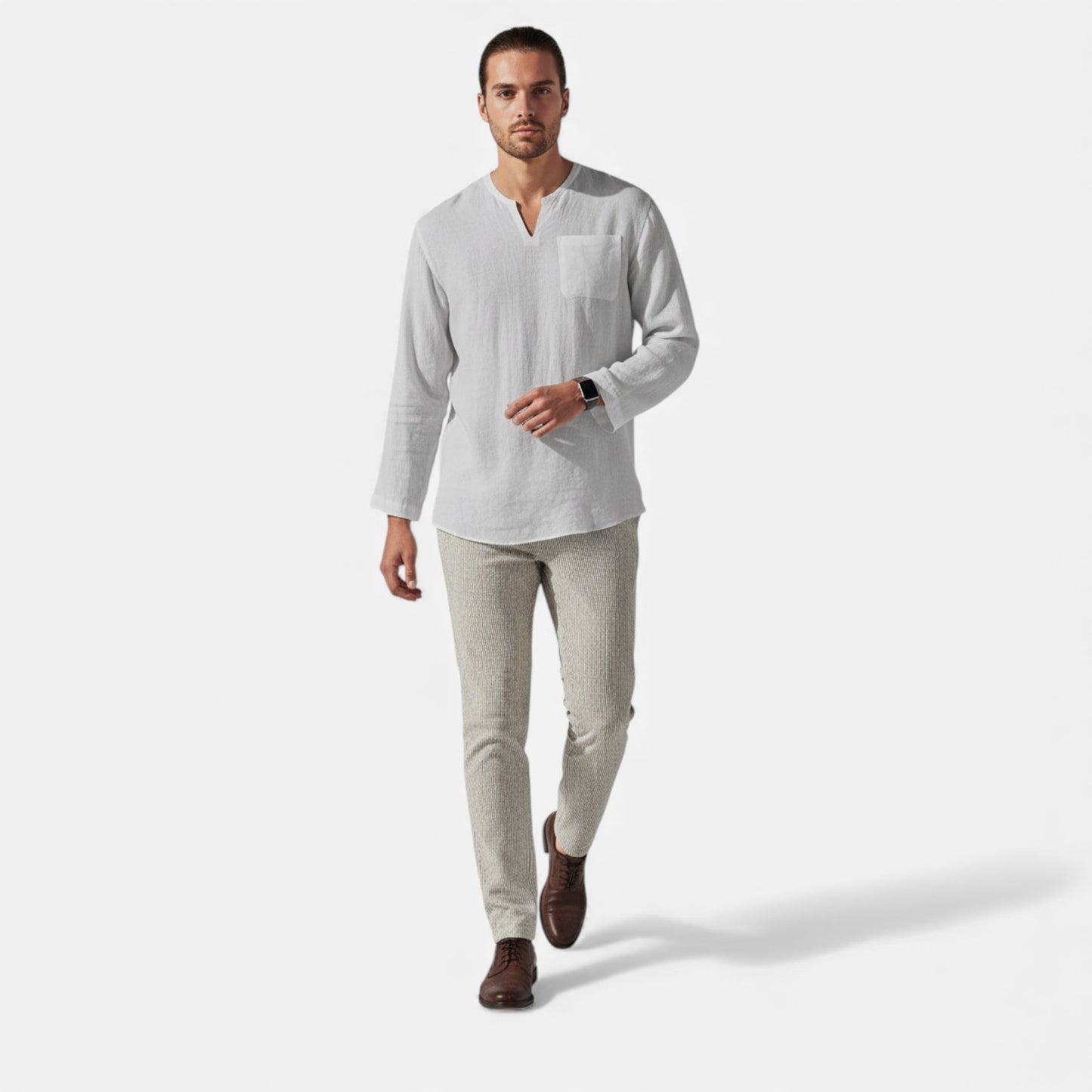 Elorainemode | Men’s Linen V‑Neck Shirt – Riviera Heritage