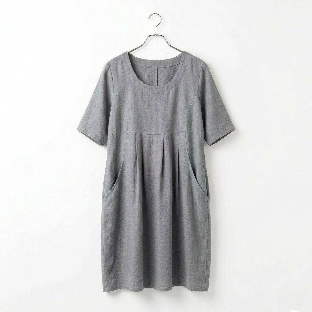 Women’s Vintage Loose Midi Dress with Pockets