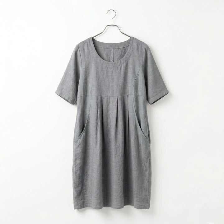 Women’s Vintage Loose Midi Dress with Pockets