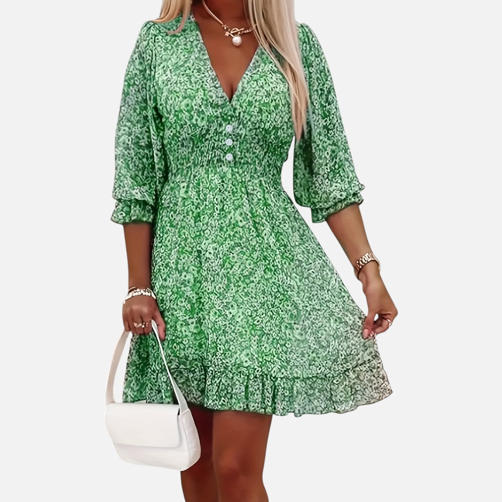 Women’s Floral Puff Sleeve Dress – Vacation Elegance
