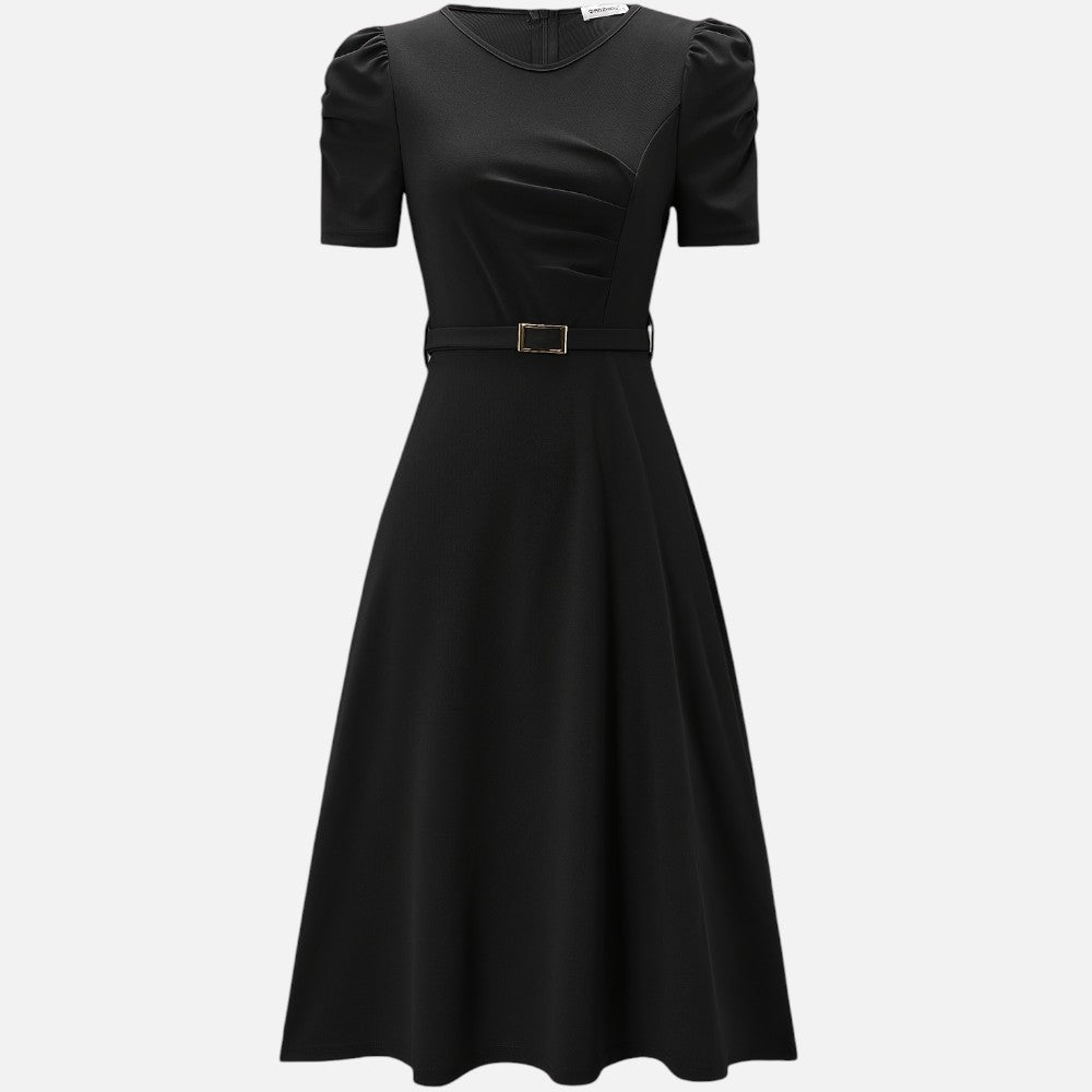 Women’s V-Neck Ruffle Midi Dress with Waist Belt