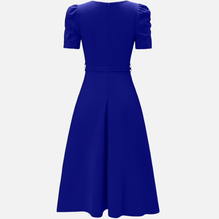 Women’s V-Neck Ruffle Midi Dress with Waist Belt