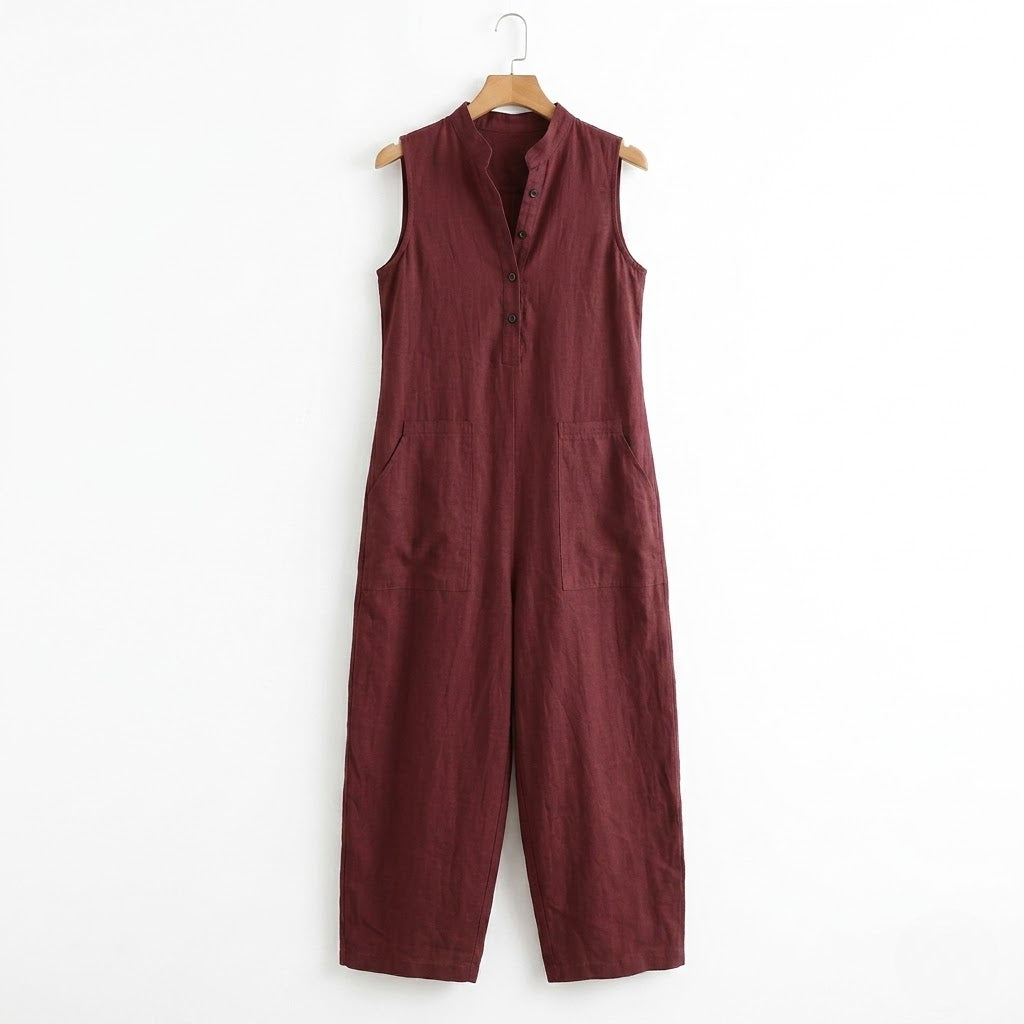 Women’s Linen-Blend Sleeveless Jumpsuit – Minimalist Ease