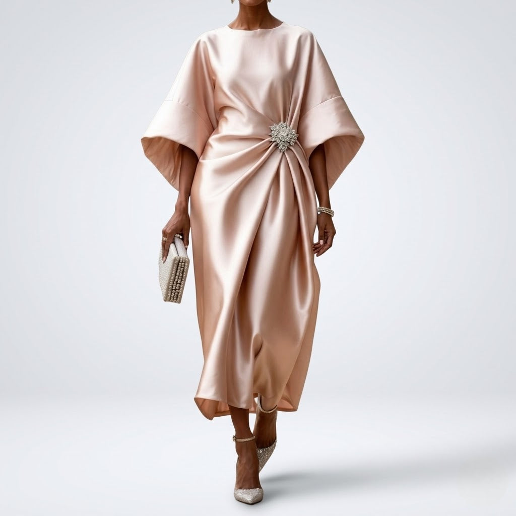 Women’s Satin Maxi Dress Lightweight Wide Sleeve Party Dress