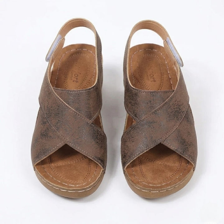 Women’s Cross-Strap Suede Wedge Sandals – Elegant Slingback