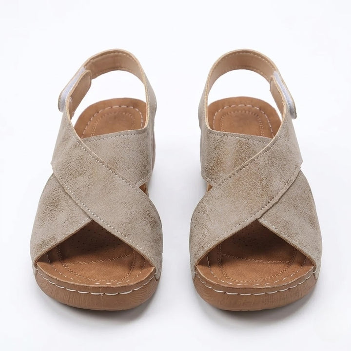 Women’s Cross-Strap Suede Wedge Sandals – Elegant Slingback