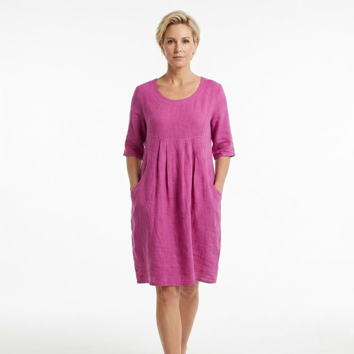 Women’s Vintage Loose Midi Dress with Pockets