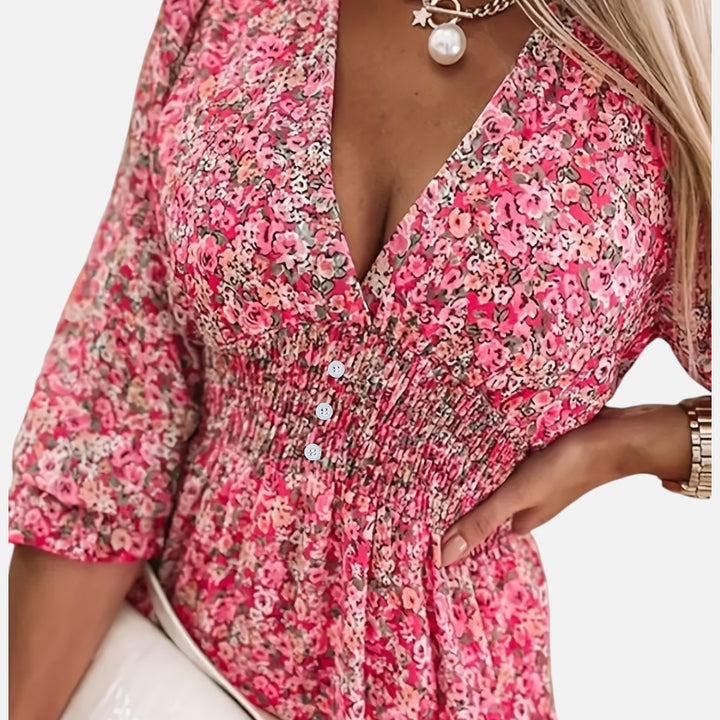 Women’s Floral Puff Sleeve Dress – Vacation Elegance