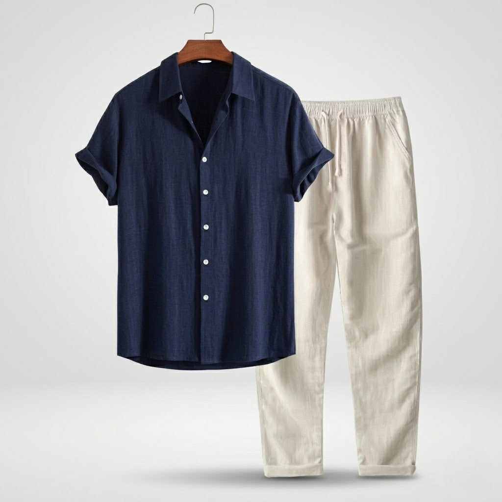 Men’s Lightweight Linen Outfit Set Casual Shirt and Trousers