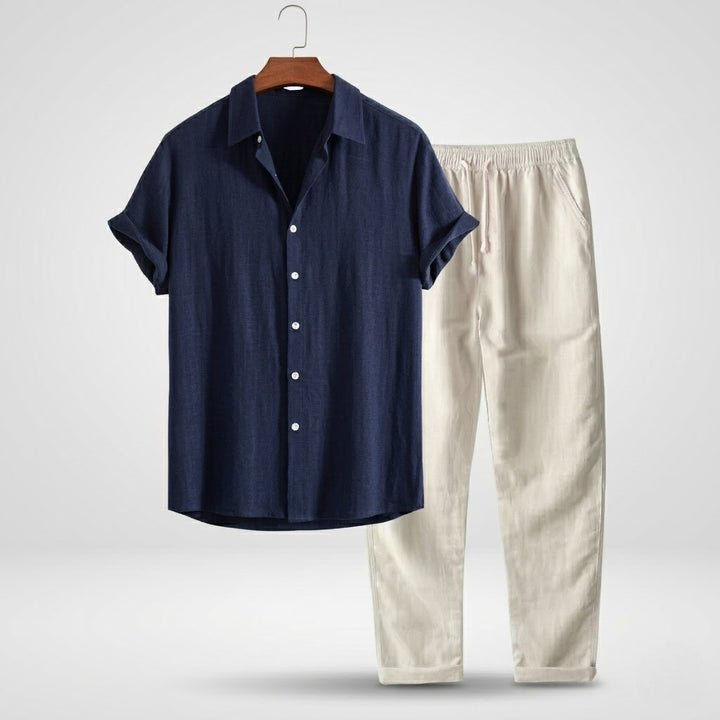 Men’s Lightweight Linen Outfit Set Casual Shirt and Trousers