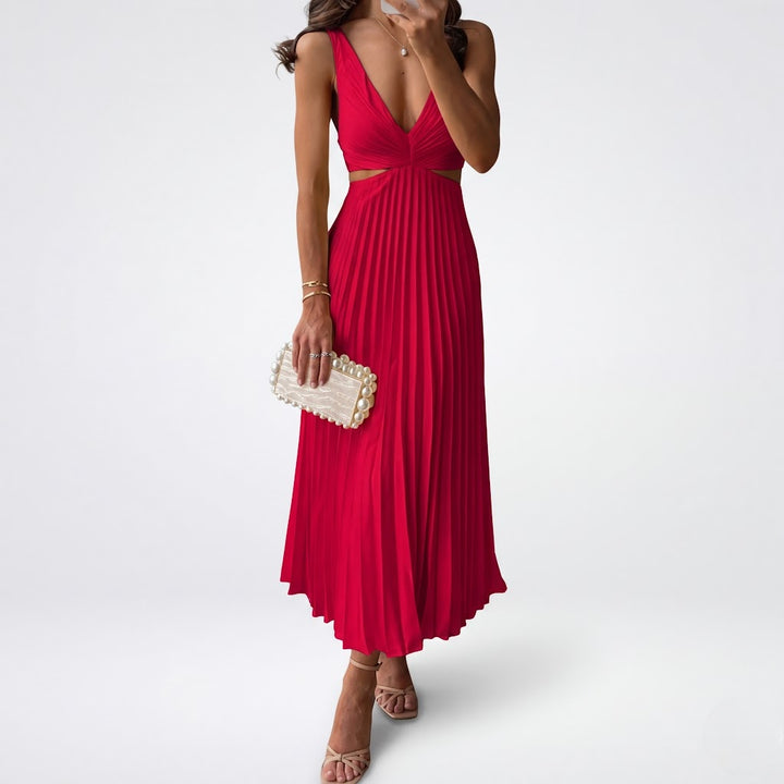 Women’s Flowy Pleated Midi Dress Elegant Evening Wear