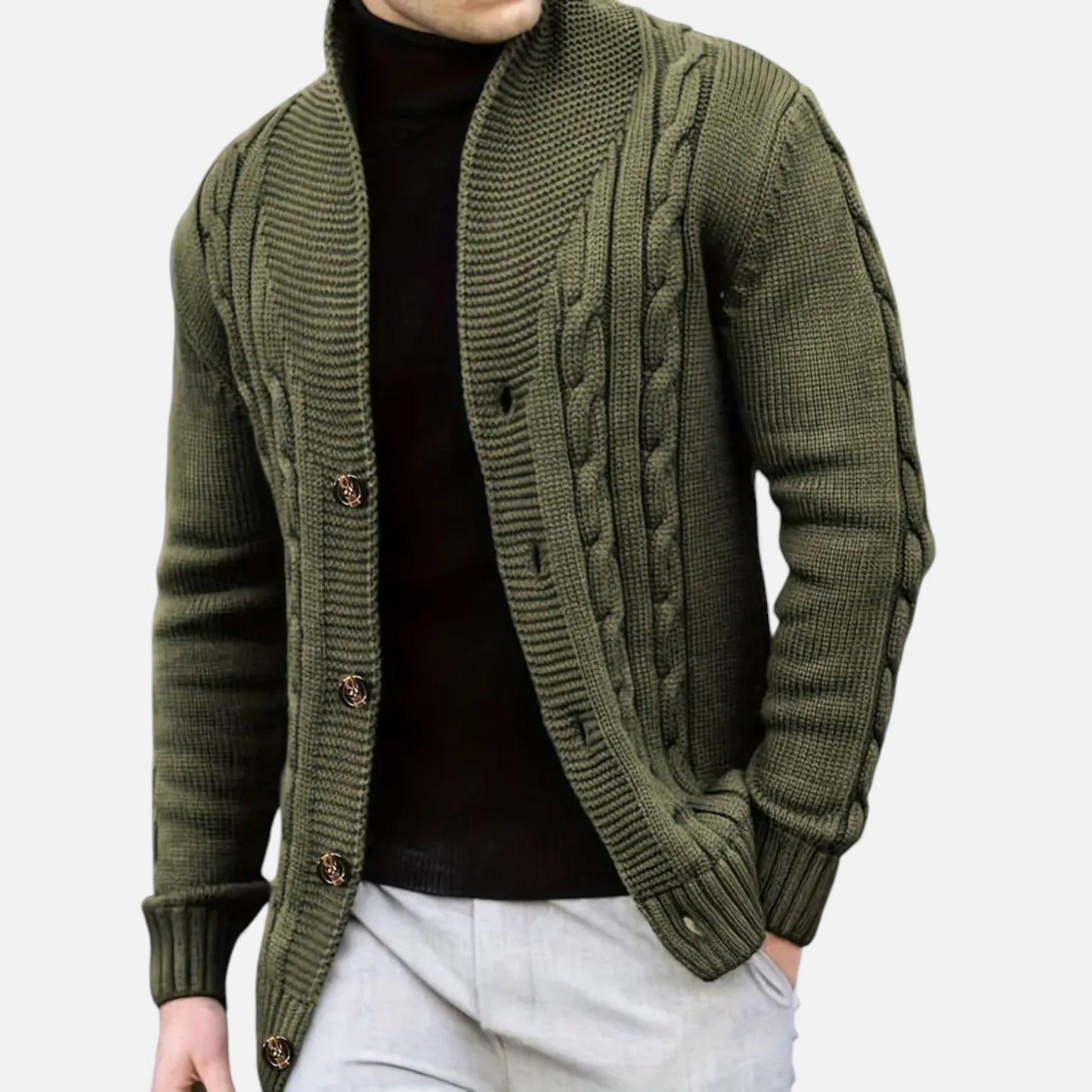 Elorainemode | Men’s Cardigan – Classic Elegance with a Notched Collar