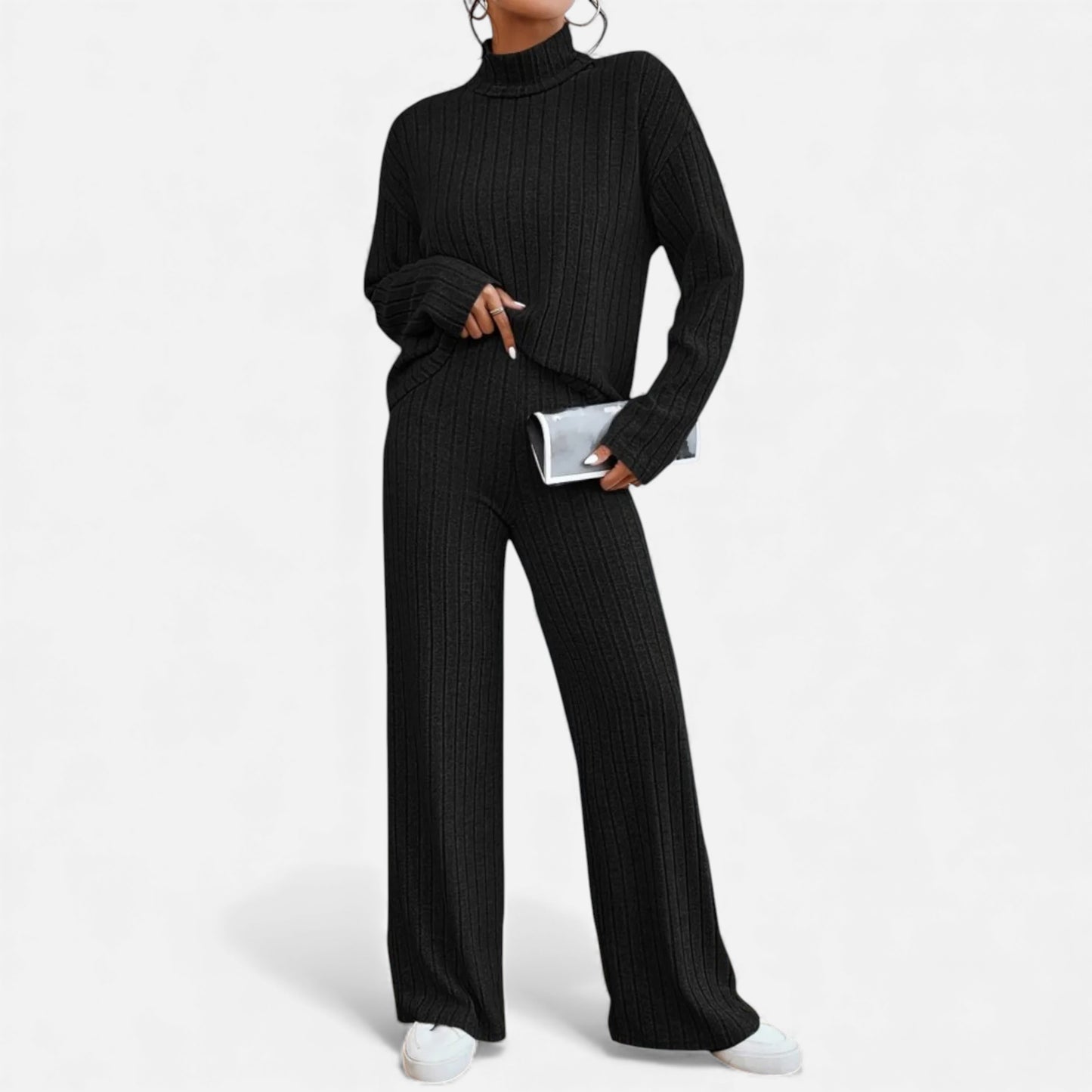 Elorainemode | Women’s Striped Turtleneck Suit – Quiet Elegance