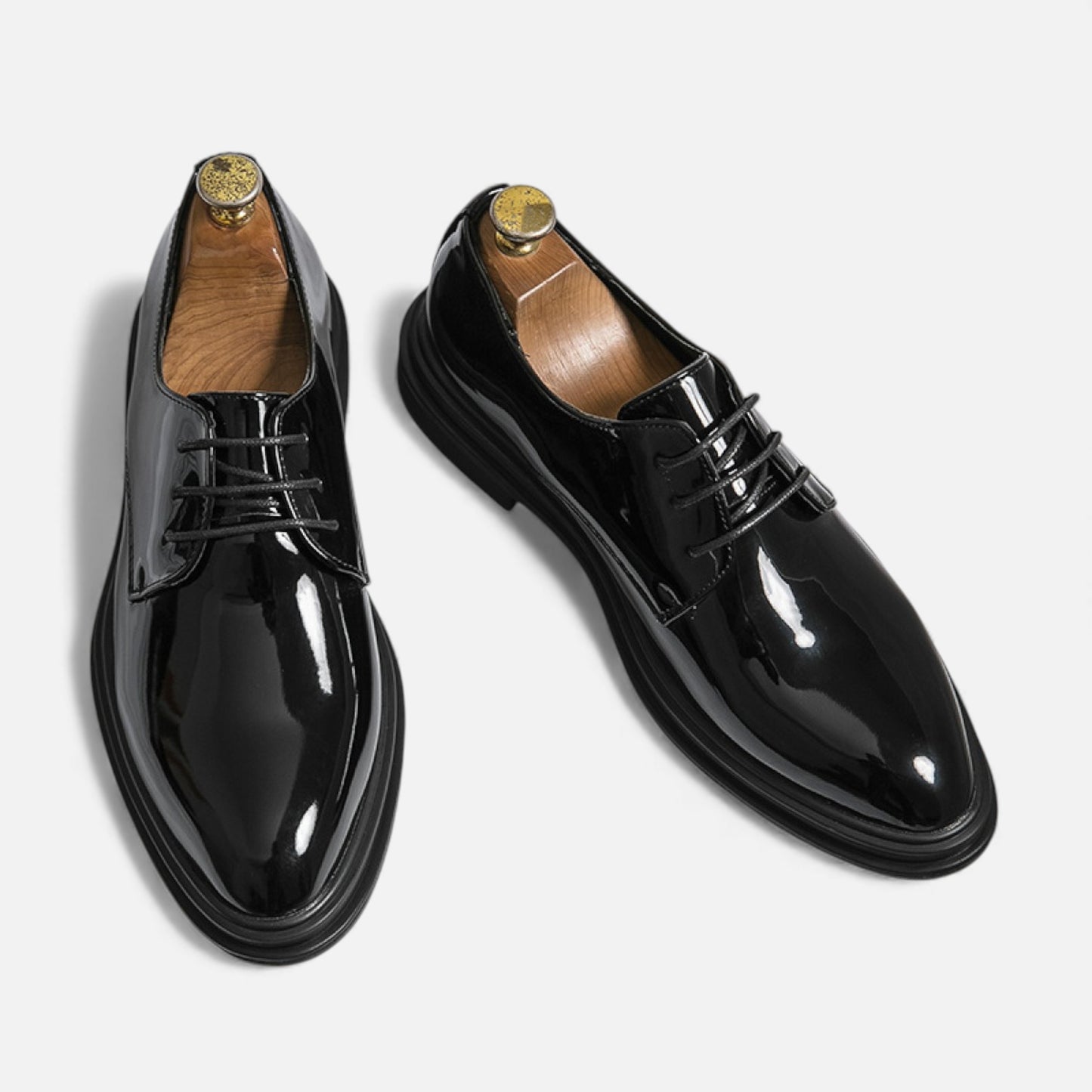 Elorainemode | Men’s Glossy Leather Pointed Oxford – Classic Executive Shine