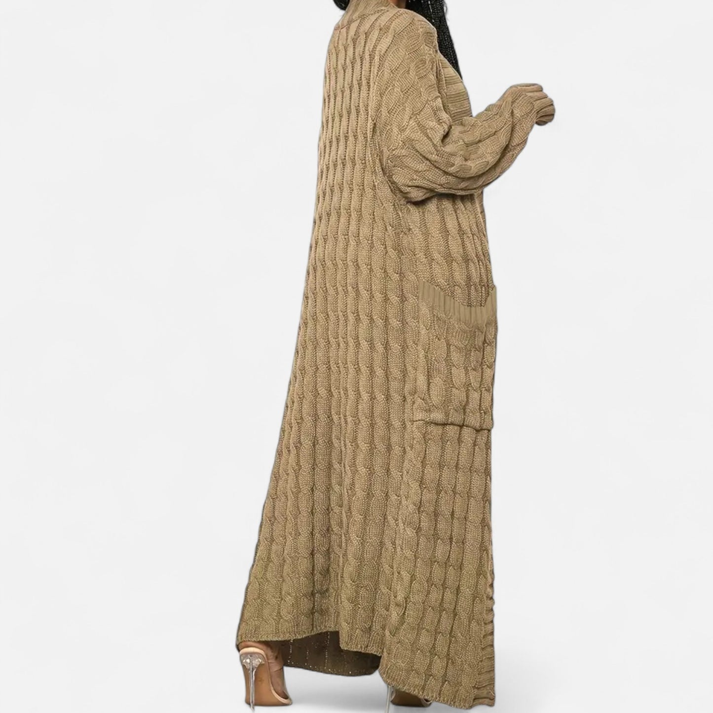 Elorainemode | Women's Long Cable-Knit Cardigan – Serene Winter Elegance