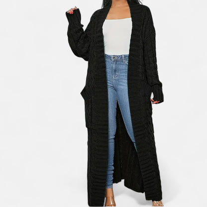 Elorainemode | Women's Long Cable-Knit Cardigan – Serene Winter Elegance