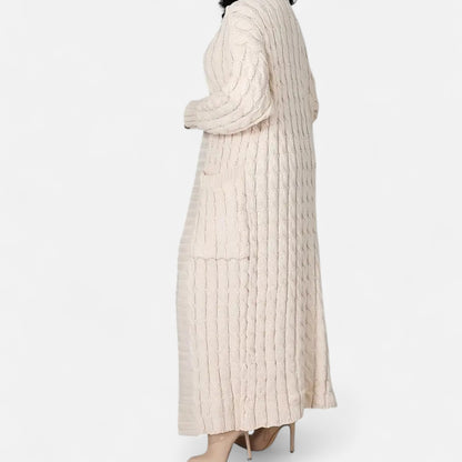 Elorainemode | Women's Long Cable-Knit Cardigan – Serene Winter Elegance