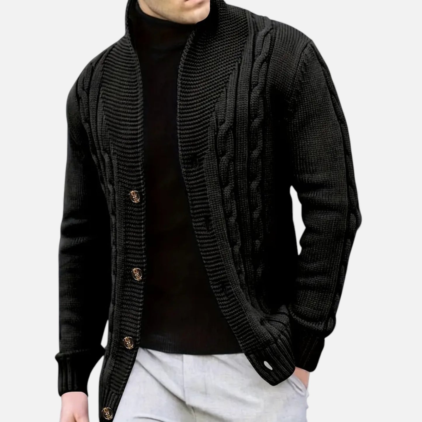 Elorainemode | Men’s Cardigan – Classic Elegance with a Notched Collar