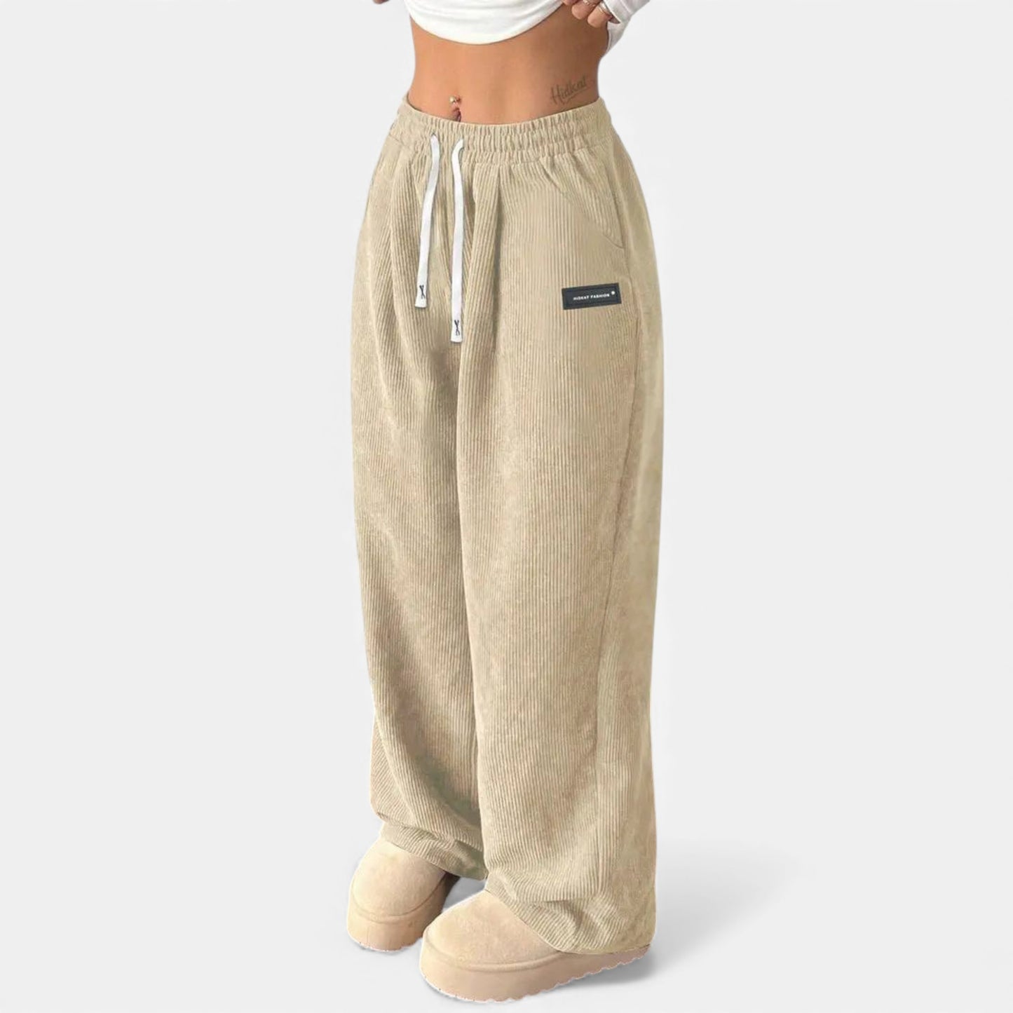 Elorainemode | Women’s Drawstring Wide‑Leg Trousers – Quiet Leisure