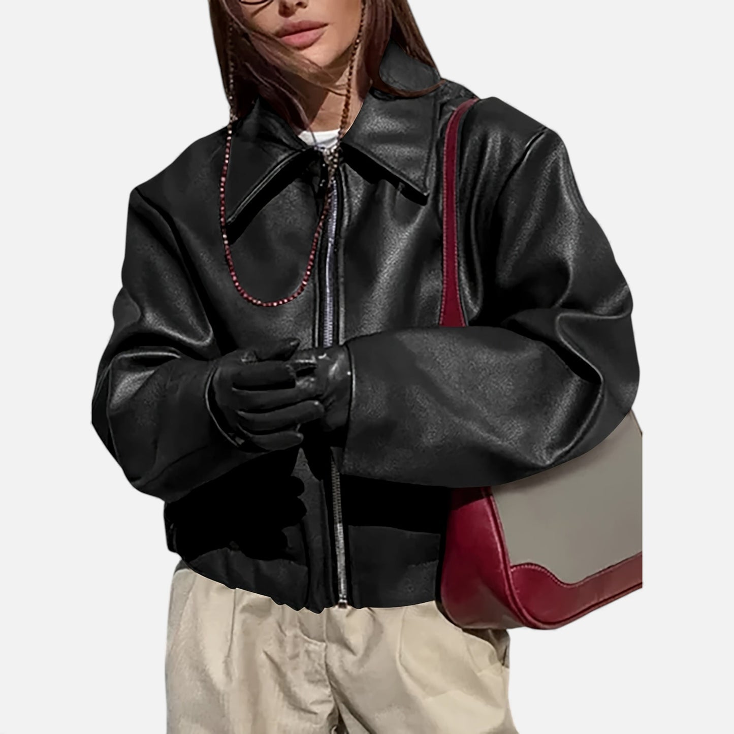 Elorainemode | Women’s Wine‑Red Biker Jacket – Heritage Moto Elegance