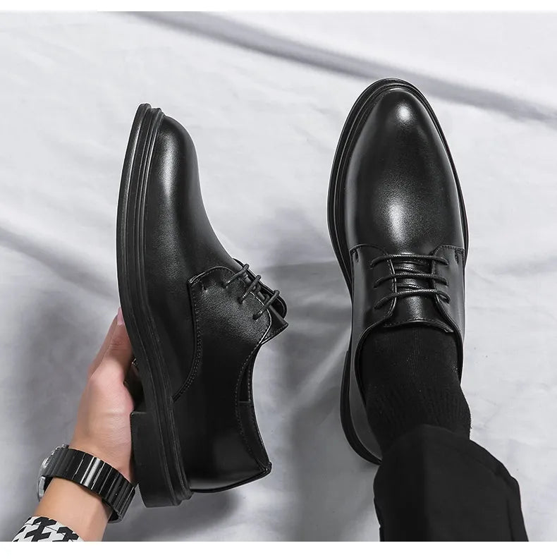 Elorainemode | Men’s Glossy Leather Pointed Oxford – Classic Executive Shine