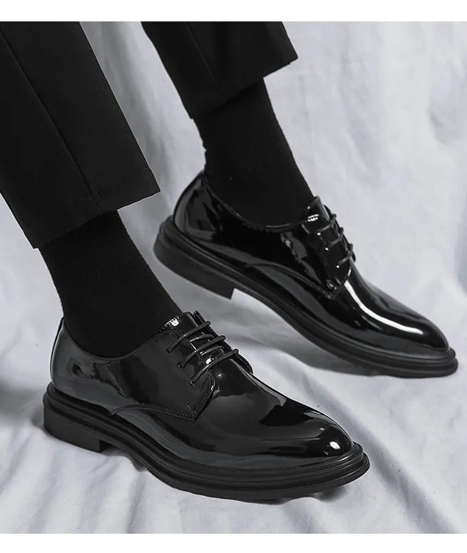 Elorainemode | Men’s Glossy Leather Pointed Oxford – Classic Executive Shine