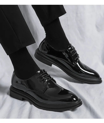 Elorainemode | Men’s Glossy Leather Pointed Oxford – Classic Executive Shine
