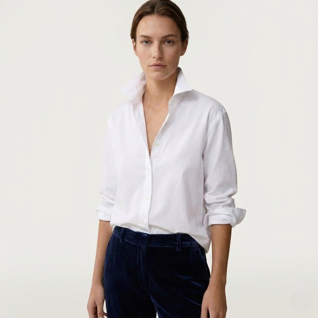 Women’s White Cotton Boyfriend Shirt – Relaxed Classic Button Down