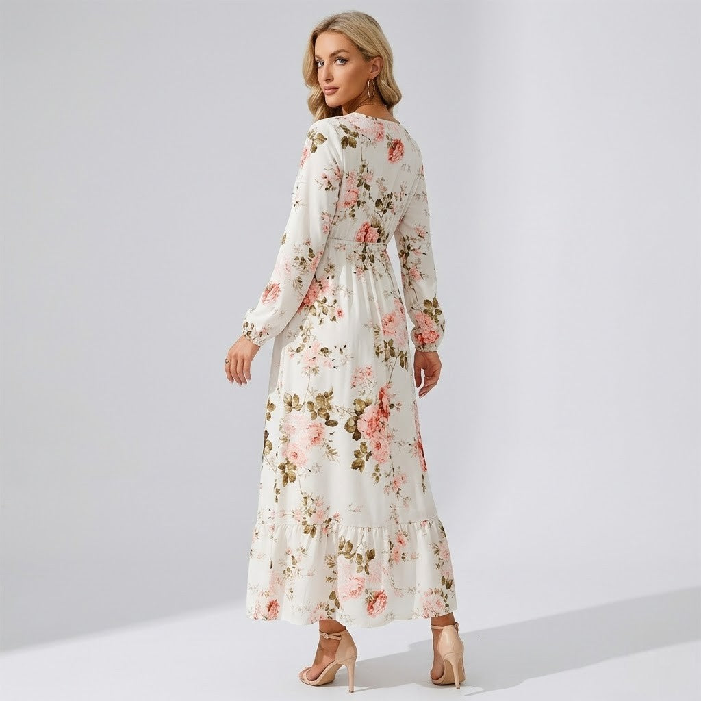 Women’s Breathable Floral Maxi Dress Long Sleeve Vacation Style