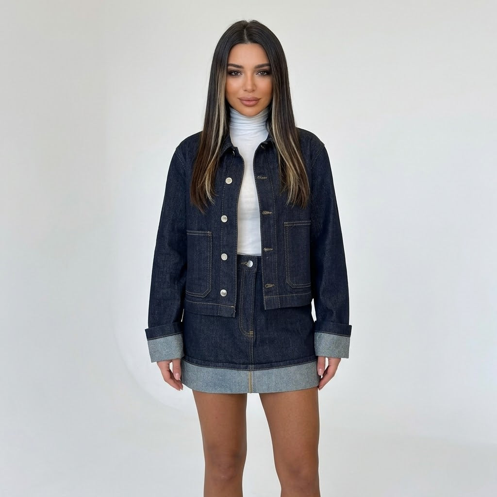 Women’s Denim Jacket and Skirt Set Vintage Two Piece Outfit