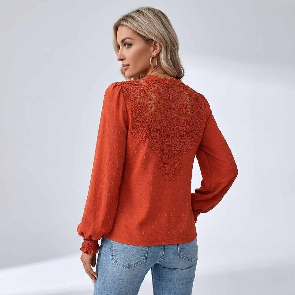 Women’s Soft Cotton Lace Blouse Comfortable Everyday Top