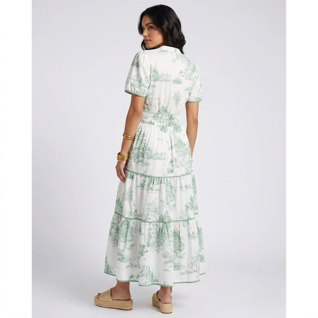 Women’s Elegant Maxi Dress Linen Floral Print Casual Summer Style