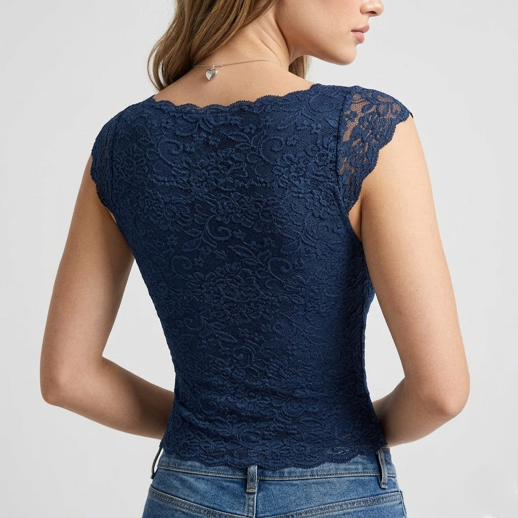 Women’s Fitted Lace Blouse Short Sleeve Elegant Summer Top
