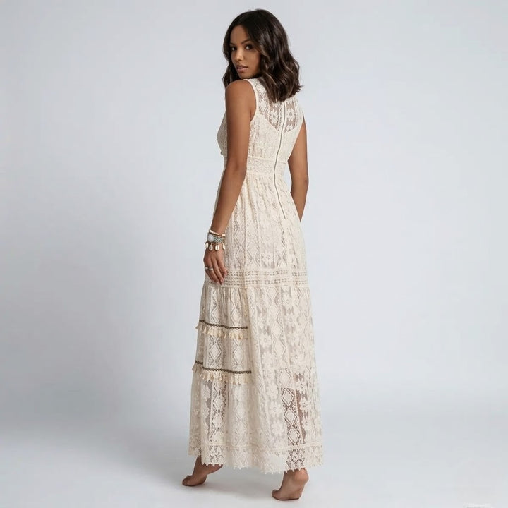 Women’s Crochet Lace Maxi Dress Flowy Fit Lightweight Comfort
