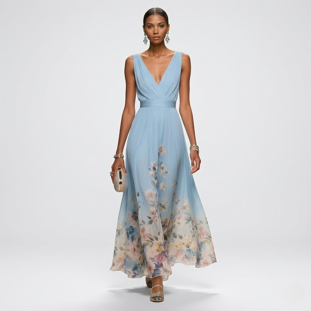 Women’s Elegant Floral Maxi Dress Sleeveless Formal