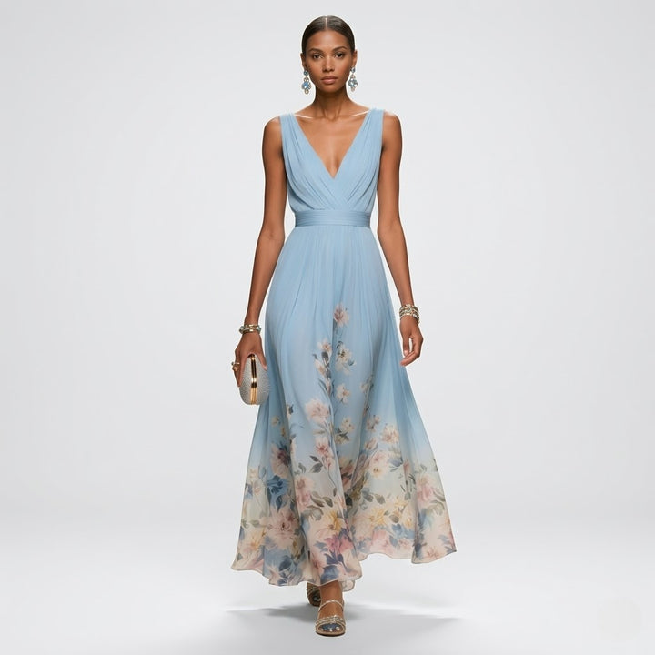 Women’s Elegant Floral Maxi Dress Sleeveless Formal