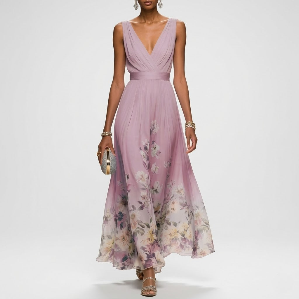 Women’s Elegant Floral Maxi Dress Sleeveless Formal