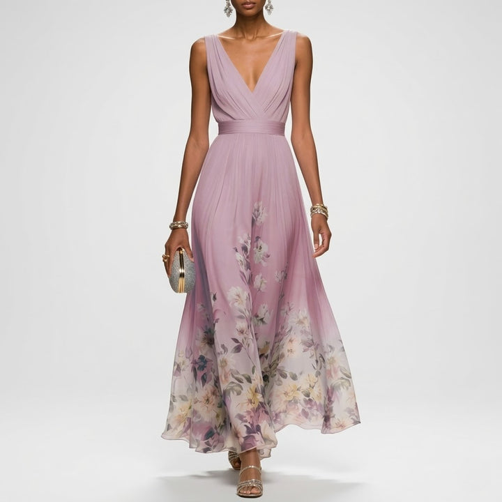 Women’s Elegant Floral Maxi Dress Sleeveless Formal