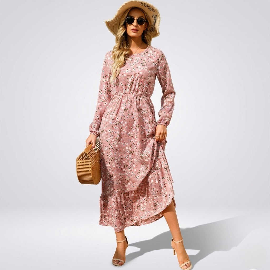 Women’s Breathable Floral Maxi Dress Long Sleeve Vacation Style