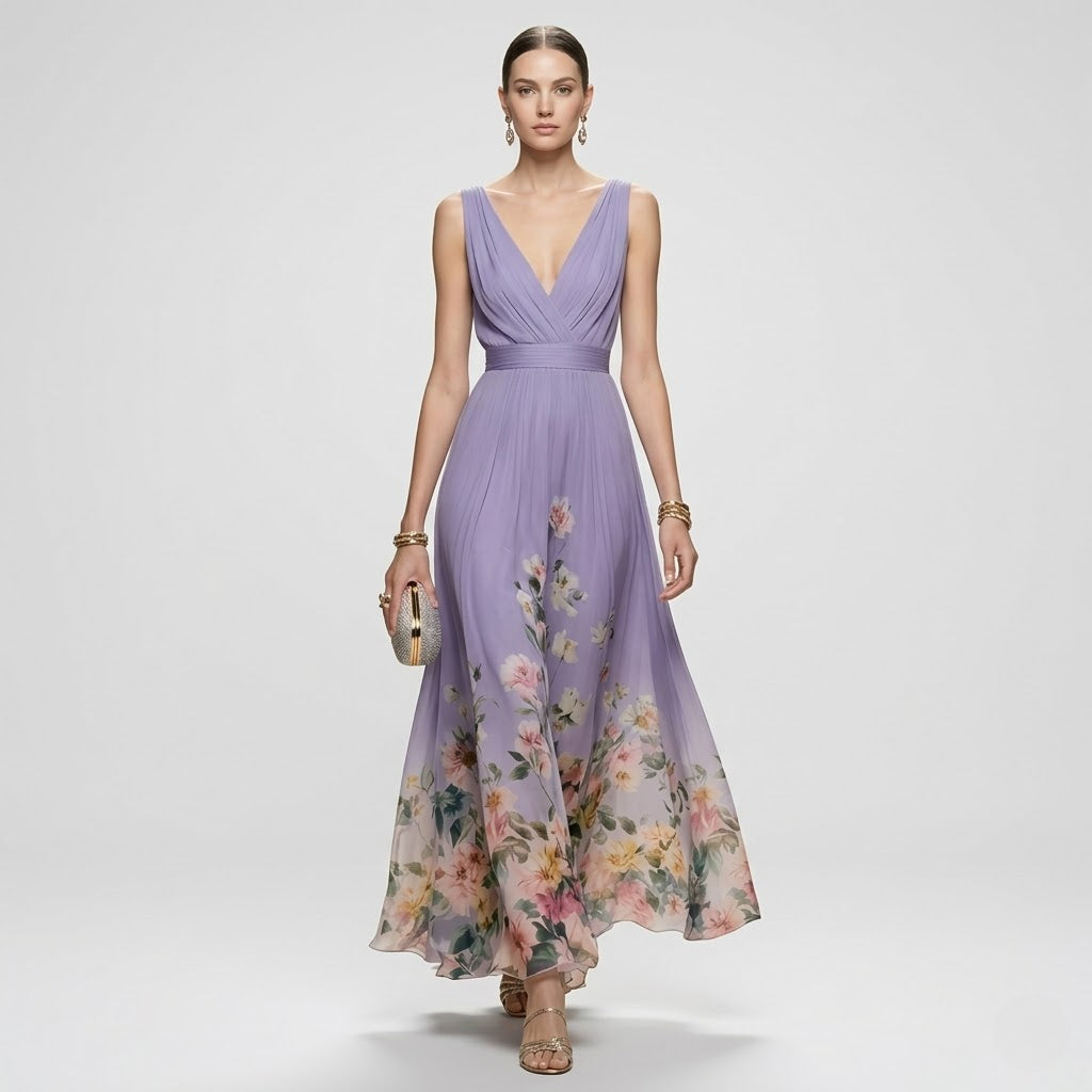 Women’s Elegant Floral Maxi Dress Sleeveless Formal