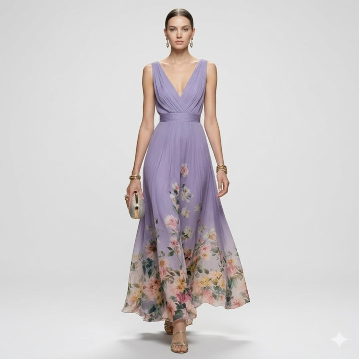 Women’s Elegant Floral Maxi Dress Sleeveless Formal